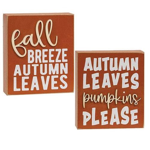 Autumn Leaves Pumpkins Please Box Sign 2 Asstd - The Fox Decor