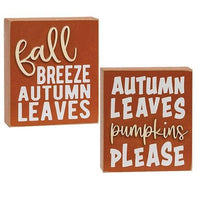 Autumn Leaves Pumpkins Please Box Sign 2 Asstd - The Fox Decor