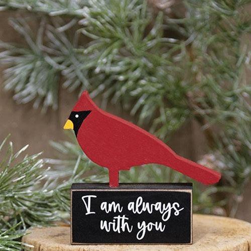 Wooden Cardinal on I Am Always With You Base - The Fox Decor