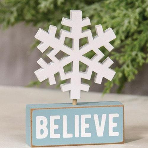 Wooden Snowflake on Believe Block - The Fox Decor