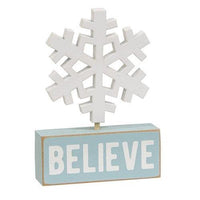 Wooden Snowflake on Believe Block - The Fox Decor