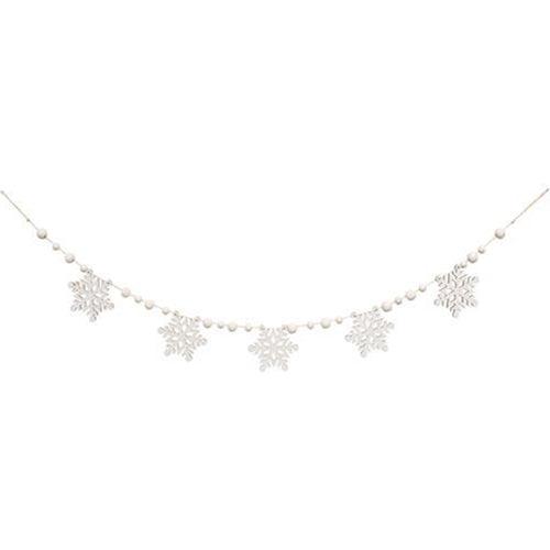 White Beaded Wooden Snowflake Cutout Garland - The Fox Decor