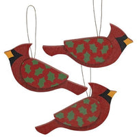 Thumbnail for Wooden Holly Cardinal Ornament 3 Asstd