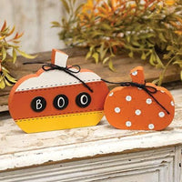 Thumbnail for 2 Set Candy Corn Boo & Polka Dot Pumpkin Sitters - The Fox Decor