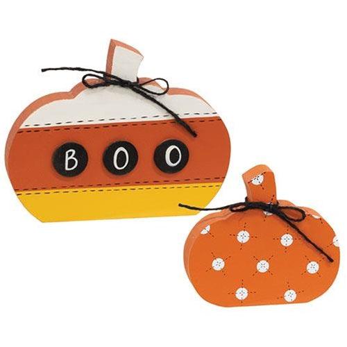 2 Set Candy Corn Boo & Polka Dot Pumpkin Sitters - The Fox Decor