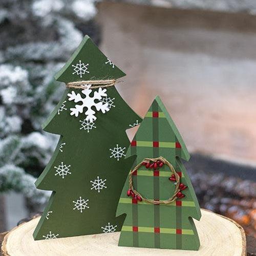 2 Set Snowflake & Plaid Chunky Tree Sitters - The Fox Decor