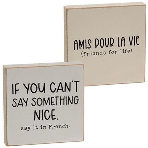 Say It In French Square Block 2 Asstd - The Fox Decor