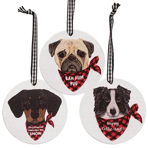 Bah Hum Pug Round Ornament 3 Asstd - The Fox Decor