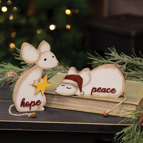 2 Set Hope & Peace Chunky Mouse Sitters - The Fox Decor