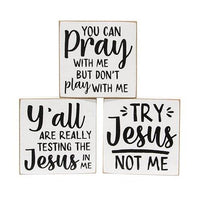 Try Jesus Not Me Square Block 3 Asstd - The Fox Decor