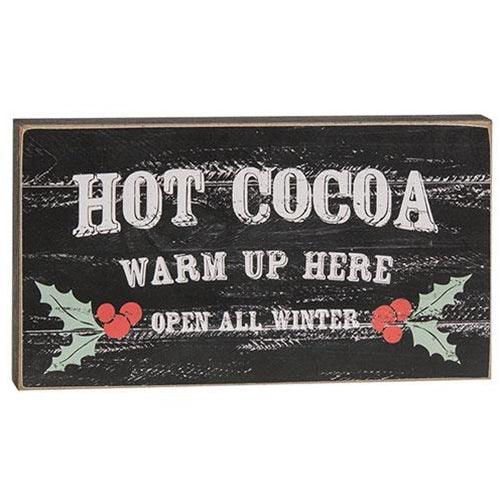 Hot Cocoa Warm Up Here Distressed Wooden Block Sign - The Fox Decor