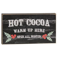 Hot Cocoa Warm Up Here Distressed Wooden Block Sign - The Fox Decor