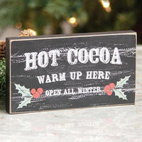 Hot Cocoa Warm Up Here Distressed Wooden Block Sign - The Fox Decor
