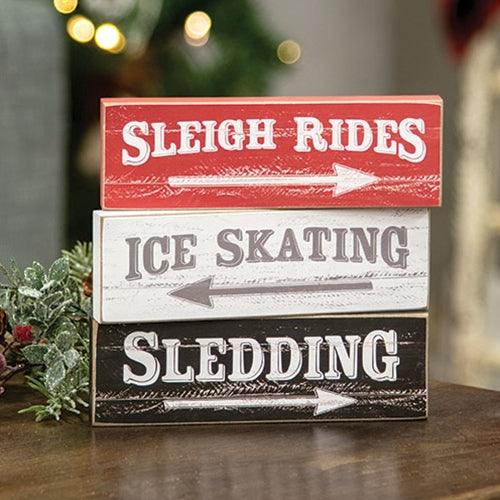 Distressed Wooden Sledding Block 3 Asstd - The Fox Decor