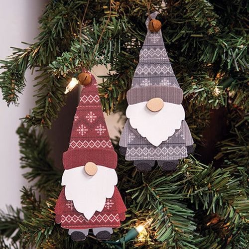 Layered Wooden Sweater Gnome Ornament 2 Asstd