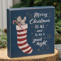 To All A Good Night Mouse in Stocking Box Sign - The Fox Decor