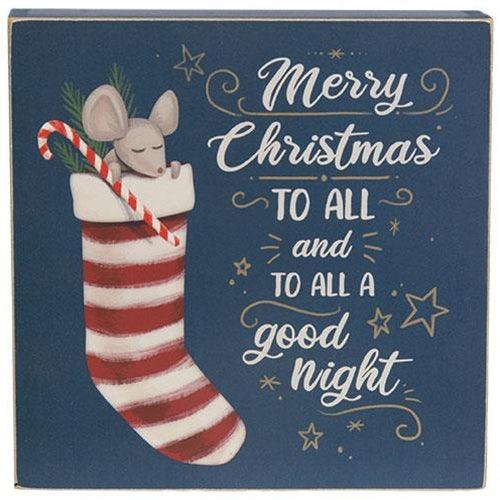 To All A Good Night Mouse in Stocking Box Sign - The Fox Decor