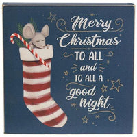 To All A Good Night Mouse in Stocking Box Sign - The Fox Decor