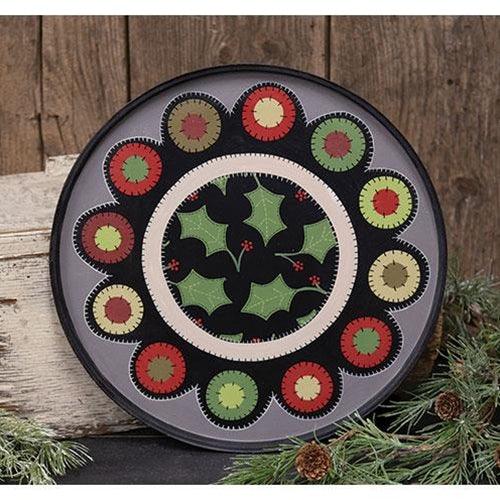 Holly & Berries Penny Mat Round Wooden Hanging Tray - The Fox Decor
