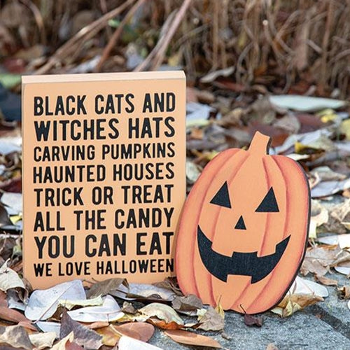 2 Set Black Cats & Witches Hats Box Sign with Jack Easel
