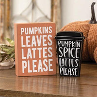 2 Set Pumpkins Leaves Box Sign with Pumpkin Spice Chunky Sitter - The Fox Decor