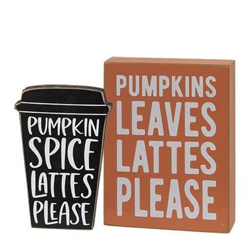 2 Set Pumpkins Leaves Box Sign with Pumpkin Spice Chunky Sitter - The Fox Decor