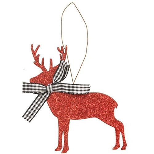 Wooden Glitter Reindeer Ornament 2 Asstd