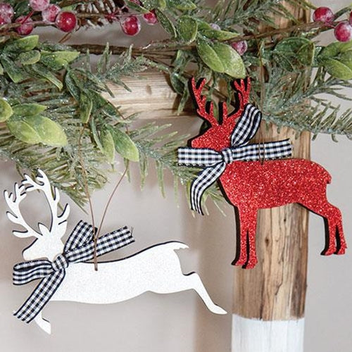 Wooden Glitter Reindeer Ornament 2 Asstd