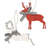 Thumbnail for Wooden Glitter Reindeer Ornament 2 Asstd