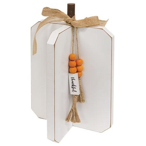 Large Fall Words Charm Wooden Interlocking Pumpkin 2 Asstd - The Fox Decor