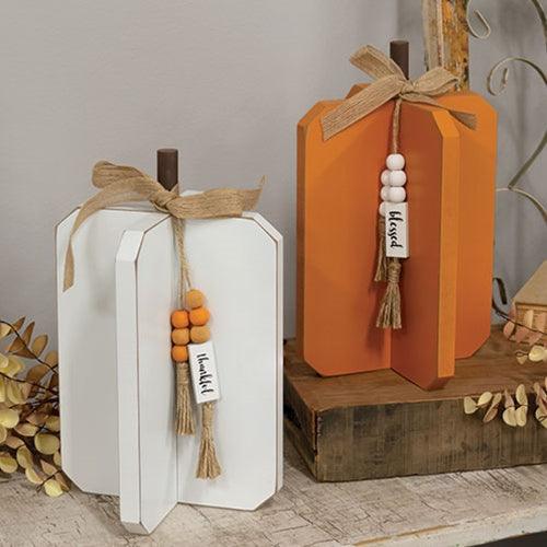 Large Fall Words Charm Wooden Interlocking Pumpkin 2 Asstd - The Fox Decor