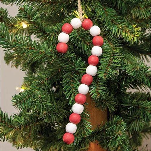 Large Wooden Bead Candy Cane Ornament - The Fox Decor