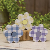 Thumbnail for Wooden Gingham Check Button Flower Sitter 3 Asstd