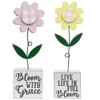 2 Set Full Bloom With Grace Gingham Check Daisies on Base - The Fox Decor