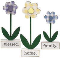 Thumbnail for 3 Set Home Blessed Family Gingham Check Daisies on Base - The Fox Decor