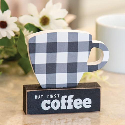 But First Coffee Buffalo Check Coffee Cup on Base - The Fox Decor