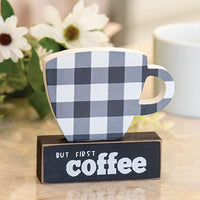 Thumbnail for But First Coffee Buffalo Check Coffee Cup on Base - The Fox Decor