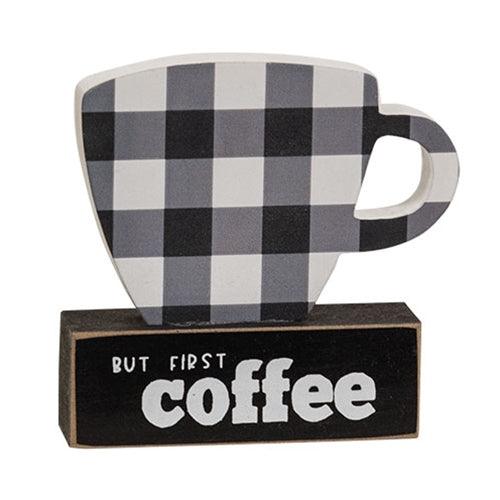 But First Coffee Buffalo Check Coffee Cup on Base - The Fox Decor