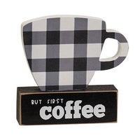 Thumbnail for But First Coffee Buffalo Check Coffee Cup on Base - The Fox Decor