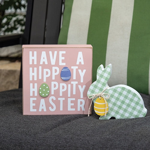 2 Set Hoppity Easter & Green Check Chunky Bunny Sitter