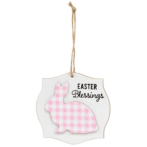 Layered Buffalo Check Easter Bunny Blessings Ornament 3 Asstd