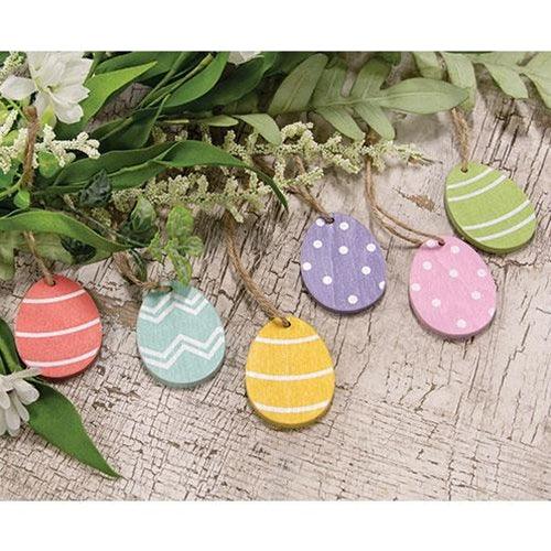 6 Set Wooden Easter Egg Ornaments - The Fox Decor