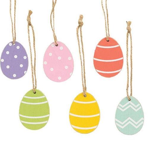 6 Set Wooden Easter Egg Ornaments - The Fox Decor
