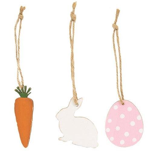 3 Set Carrot Bunny Easter Egg Wooden Ornaments - The Fox Decor