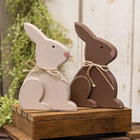 Thumbnail for Large Distressed Wooden Chunky Sitting Bunny 2 Asstd - The Fox Decor