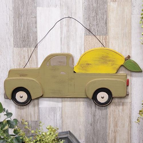 Distressed Hanging Green Wooden Lemon Truck - The Fox Decor