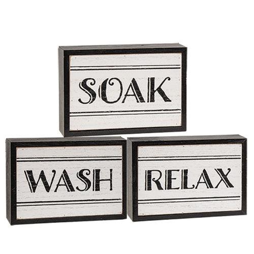 Black & White Bath Words Box Sign 3 Asstd - The Fox Decor