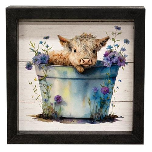 Baby Highland in a Bucket Shadowbox Frame - The Fox Decor