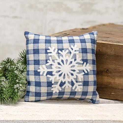 Blue Check Snowflake Pillow 5