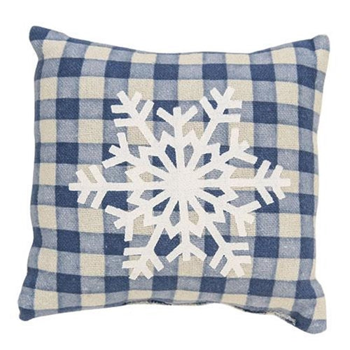 Blue Check Snowflake Pillow 5